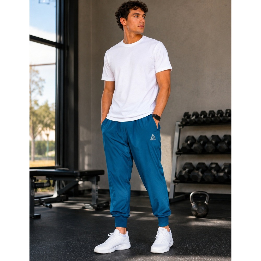 Reebok Joggers Mens M Teal Blue Distance Woven Athletic Active Training Pants